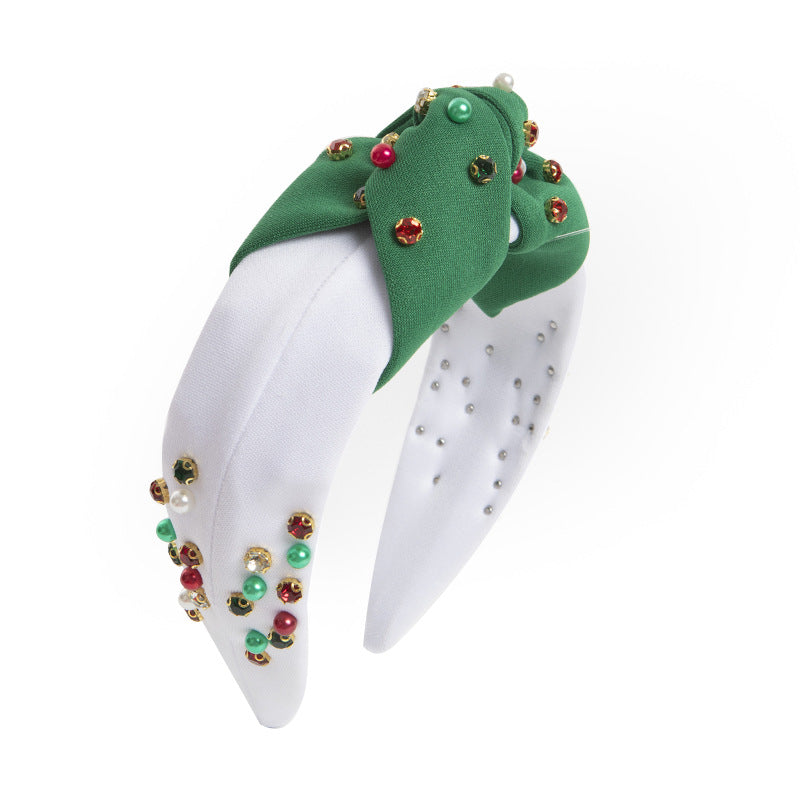 Wholesale Christmas Pearl Red Green Diamond Set Fashion Versatile Trendy Women's Headband